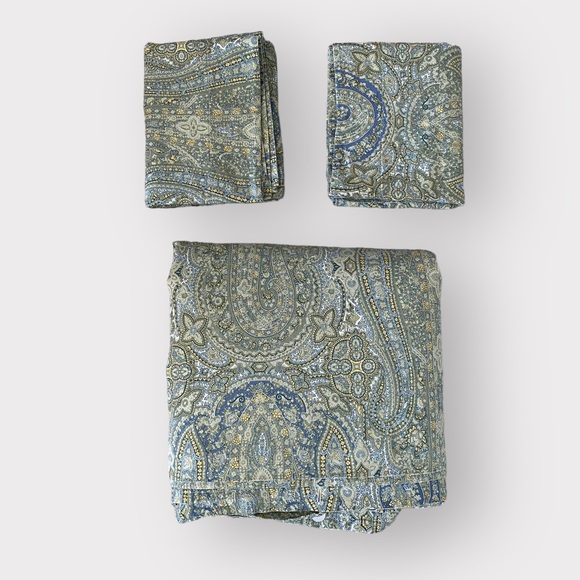 MIRABELLO Other - MIRABELLO Italy Queen Duvet cover + 2 Shams 100% Cotton Green Blue Paisley